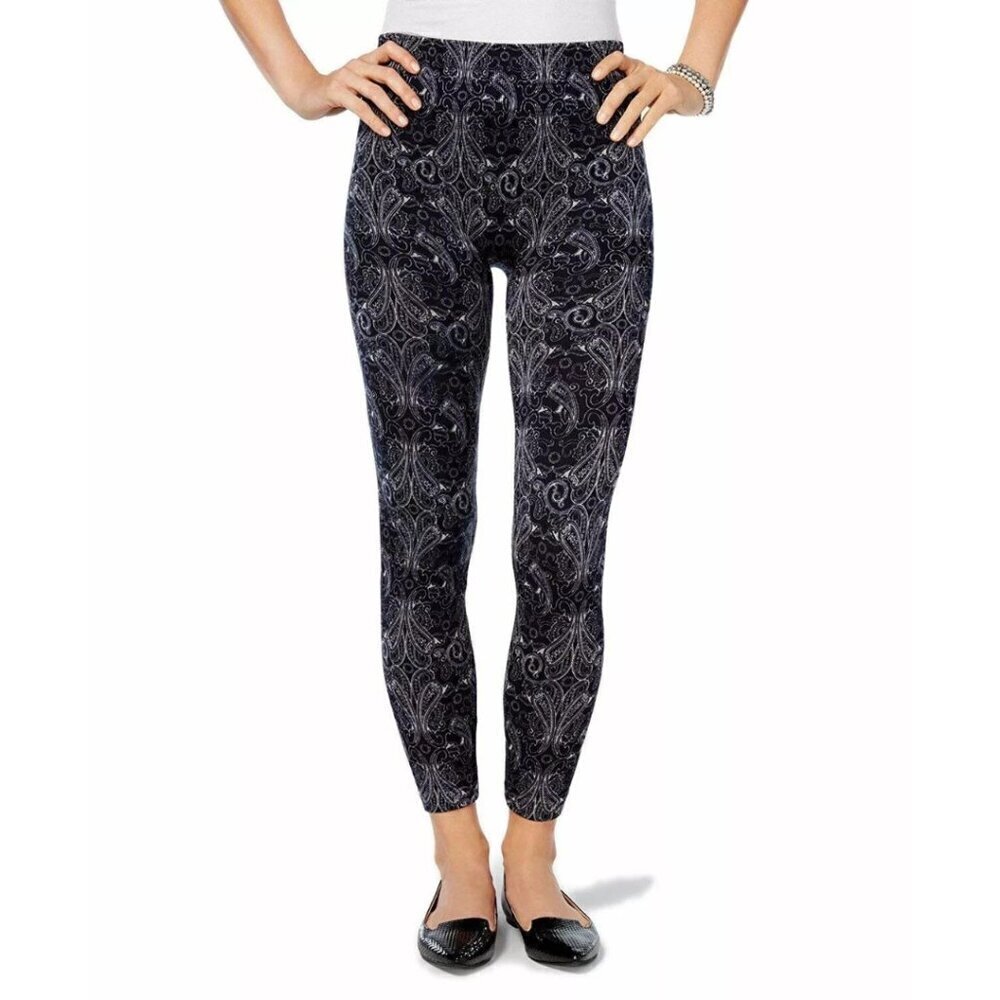First Looks Seemless 7/8 Leggings Paisley Floral Navy Blue White Women's L/XL